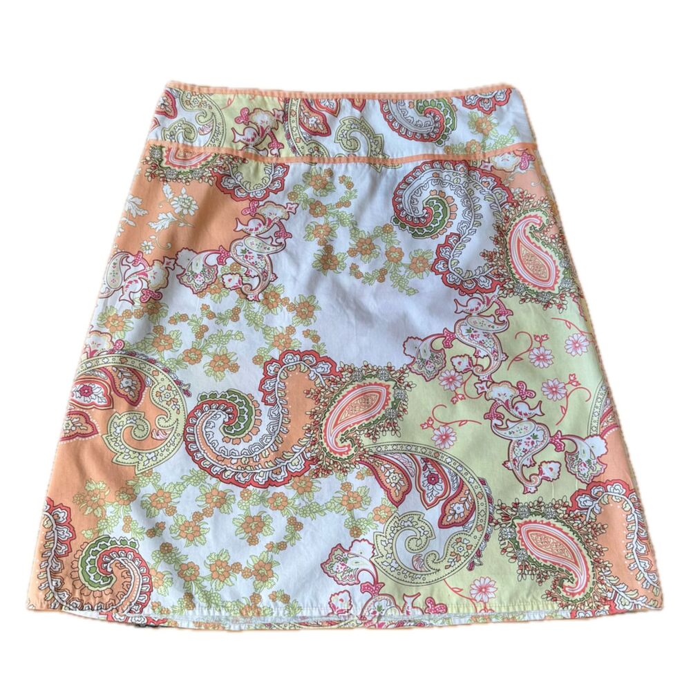 Vtg 90s Tracy Evans Skirt Womens 9 Peach Green Paisley Floral Boho Twee Coquette